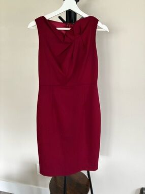 Elie Tahari Flutter Neck Midi Dress | 2 | Wine-Red